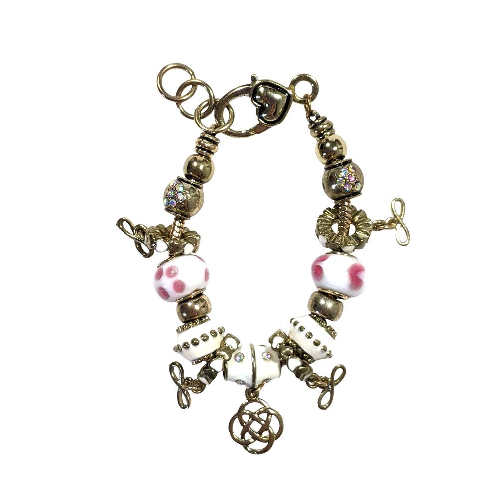 European Charm Bracelet Silver Tone Murano Glass Beads Celtic Knot Fairycore
